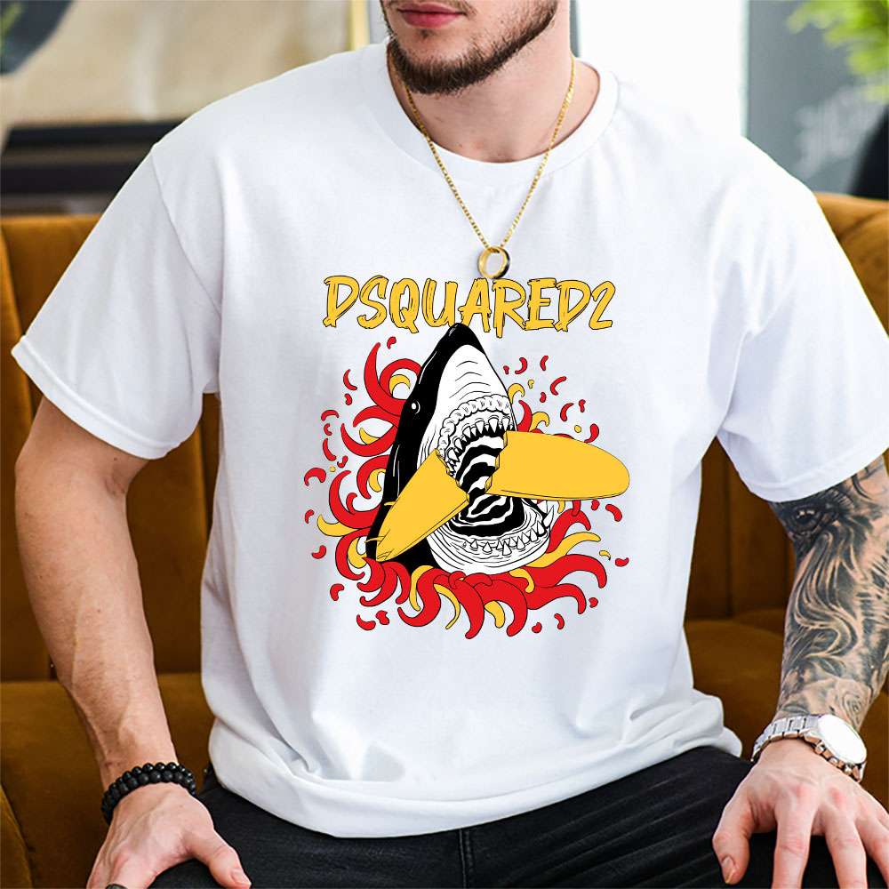 Cartoon-Shark-With-Surfboard-Dsquared2-Unisex-T-Shirt-TAT5487-2