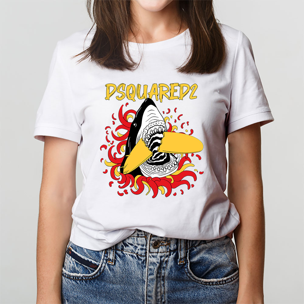Cartoon-Shark-With-Surfboard-Dsquared2-Unisex-T-Shirt-TAT5487-3