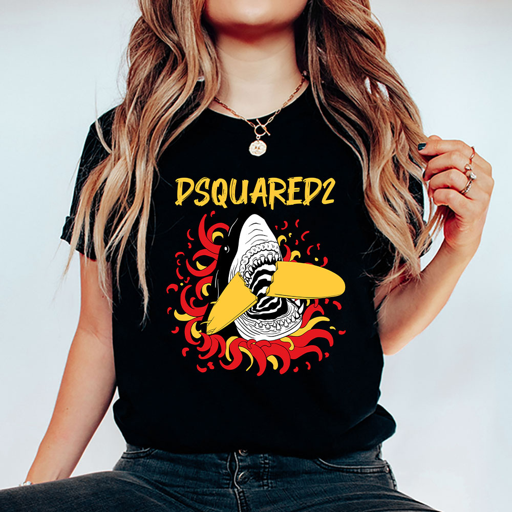 Cartoon-Shark-With-Surfboard-Dsquared2-Unisex-T-Shirt-TAT5487-5
