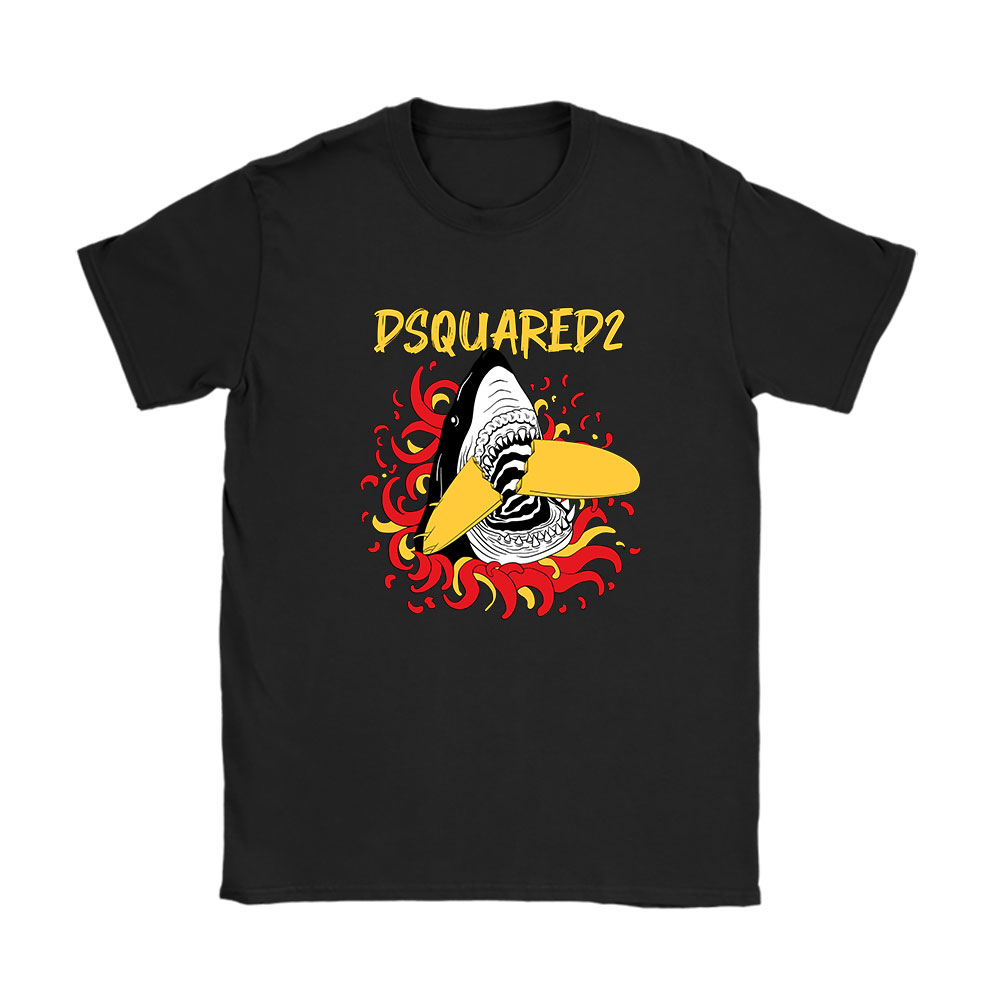 Cartoon-Shark-With-Surfboard-Dsquared2-Unisex-T-Shirt-TAT5487 Cartoon Shark With Surfboard Dsquared2 Unisex T-Shirt TAT5487