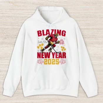 Calgary Flames Blazing Into The New Year NHL Gift For Fan Hello 2025 Unisex Hoodie TAH22419
