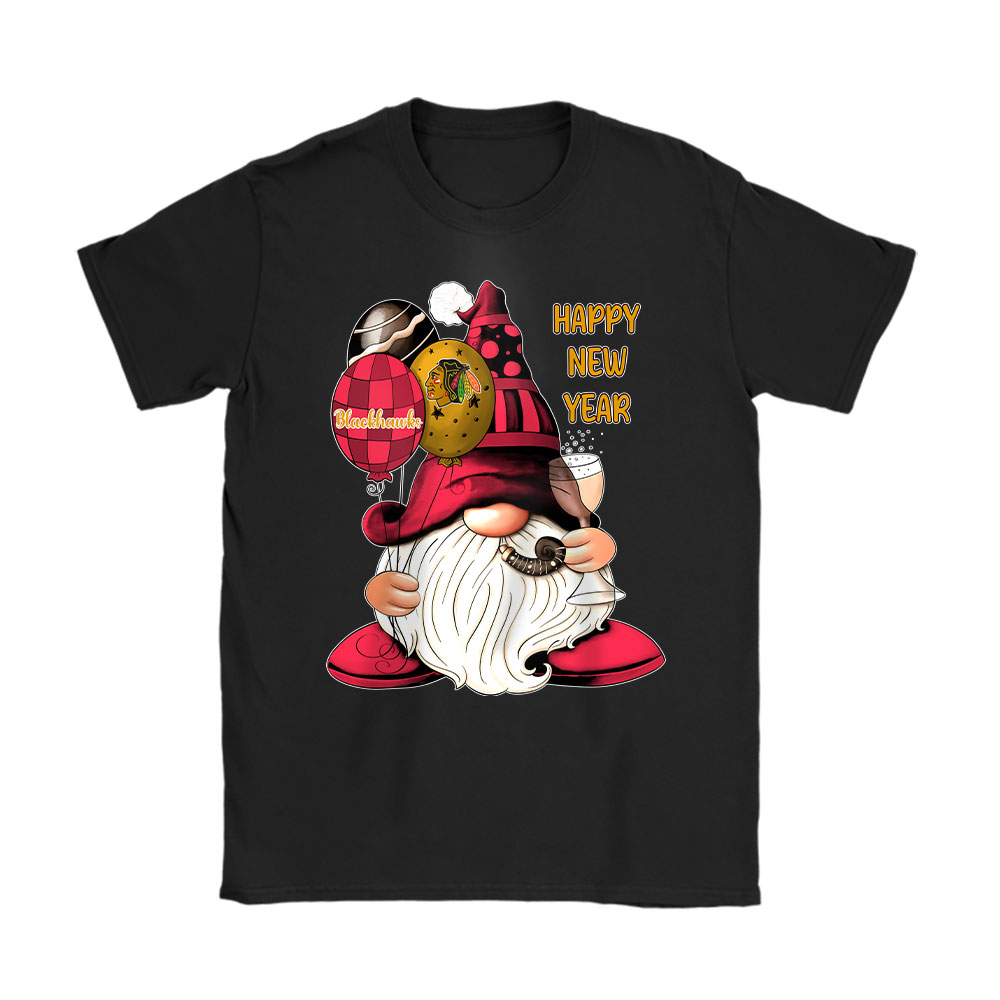 Chicago-Blackhawks-Happy-New-Year-NHL-Gift-For-Fan-Cute-Gnomes-Unisex-T-Shirt-Cotton-Tee-TAT22408 Chicago Blackhawks Happy New Year NHL Gift For Fan Cute Gnomes Unisex T-Shirt Cotton Tee TAT22408