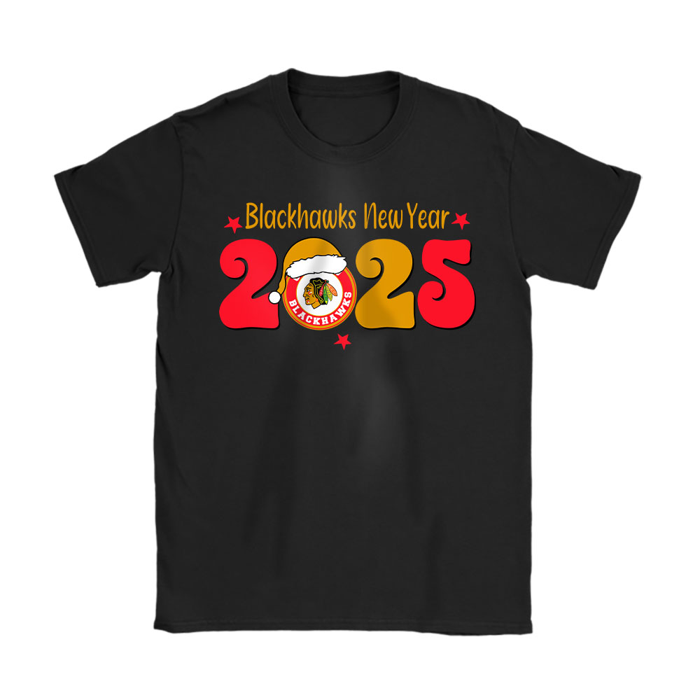 Chicago-Blackhawks-Happy-New-Year-NHL-Gift-For-Fan-Unisex-T-Shirt-Cotton-Tee-TAT22407 Chicago Blackhawks Happy New Year NHL Gift For Fan Unisex T-Shirt Cotton Tee TAT22407