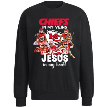 Super Bowl Lvii Champions Kansas City Chiefs In My Veins Jesus In My Heart Signatures Unisex Sweatshirt