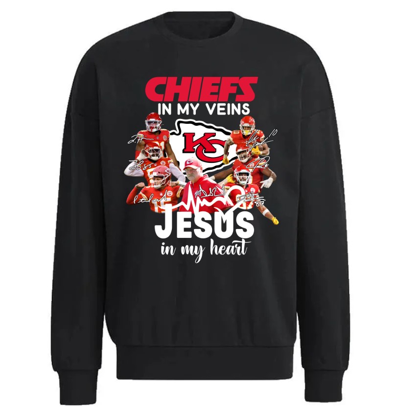 Super Bowl Lvii Champions Kansas City Chiefs In My Veins Jesus In My Heart Signatures Unisex Sweatshirt Super Bowl Lvii Champions Kansas City Chiefs In My Veins Jesus In My Heart Signatures Unisex Sweatshirt