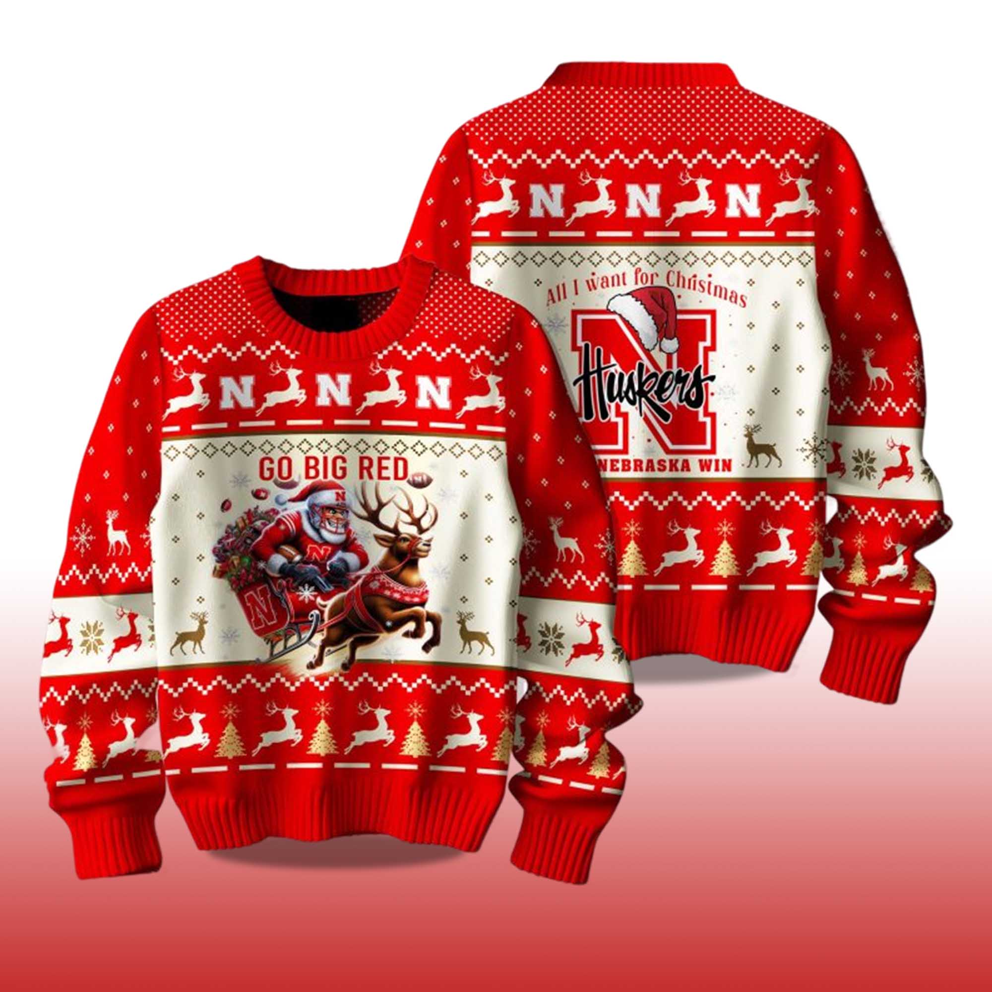 2025 Nebraska Cornhuskers Go Big Red Ugly Christmas Sweater