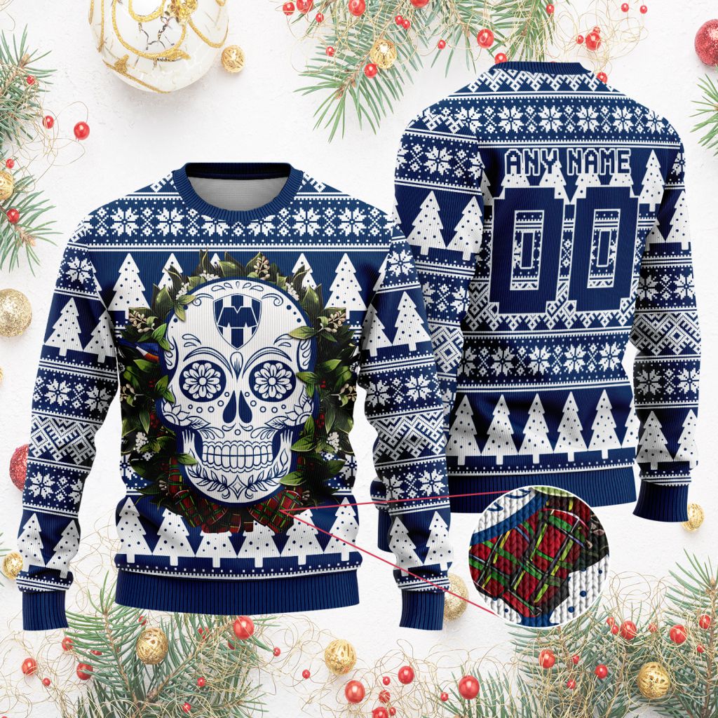 LIGA-MX-C.F.-Monterrey-Special-Sugar-Skull-Christmas-Ugly-Sweater-1