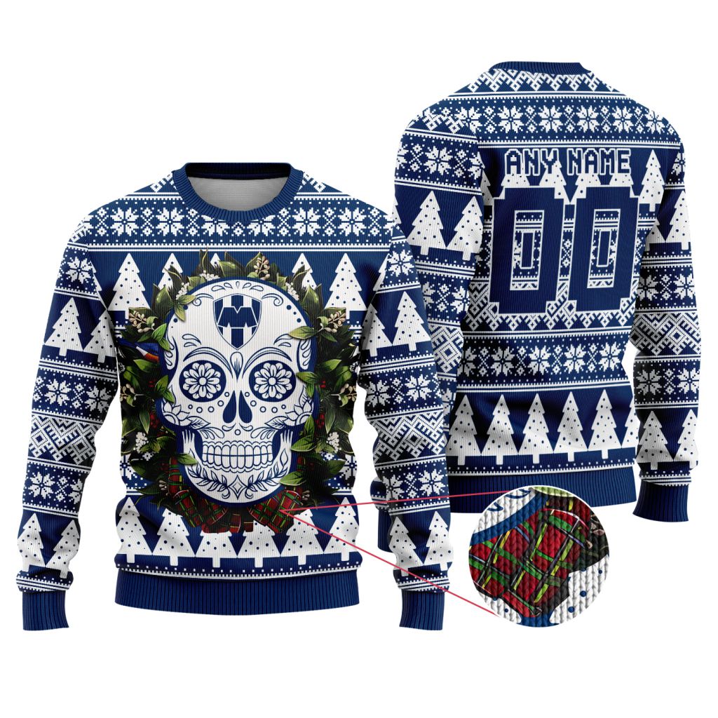 LIGA-MX-C.F.-Monterrey-Special-Sugar-Skull-Christmas-Ugly-Sweater LIGA MX C.F. Monterrey Special Sugar Skull Christmas Ugly Sweater