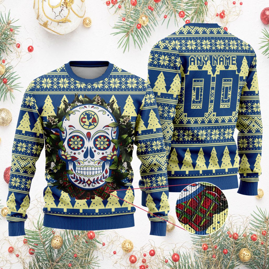 LIGA-MX-Club-America-Special-Sugar-Skull-Christmas-Ugly-Sweater-1