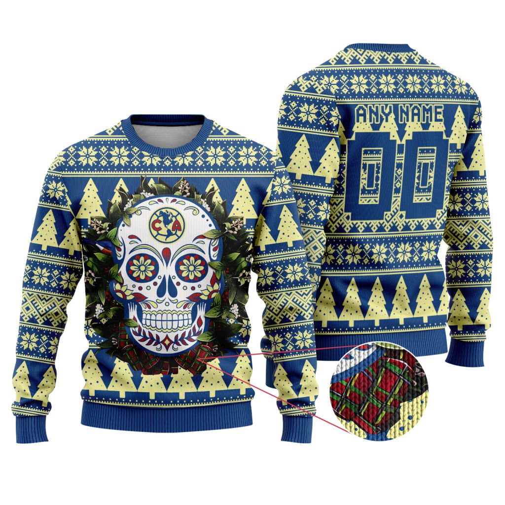 LIGA-MX-Club-America-Special-Sugar-Skull-Christmas-Ugly-Sweater LIGA MX Club America Special Sugar Skull Christmas Ugly Sweater