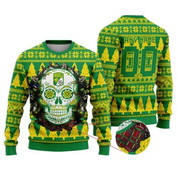 LIGA MX Club Leon Special Sugar Skull Christmas Ugly Sweater