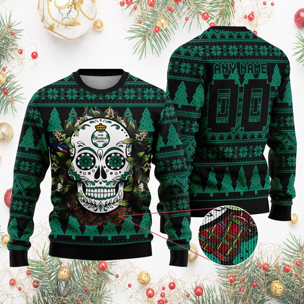 LIGA-MX-Club-Santos-Laguna-Special-Sugar-Skull-Christmas-Ugly-Sweater-1