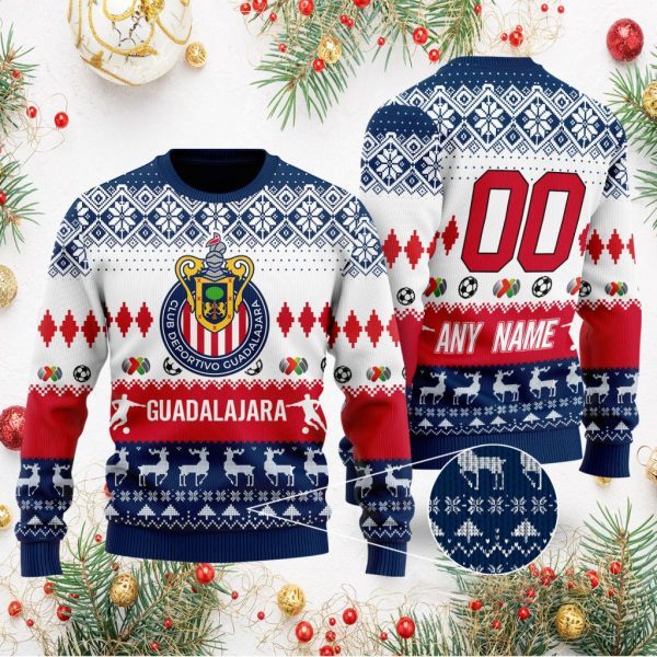 Liga-MX-C.D.-Guadalajara-Personalized-NameNumber-Ugly-Sweater Liga MX C.D. Guadalajara Personalized Name/Number Ugly Sweater