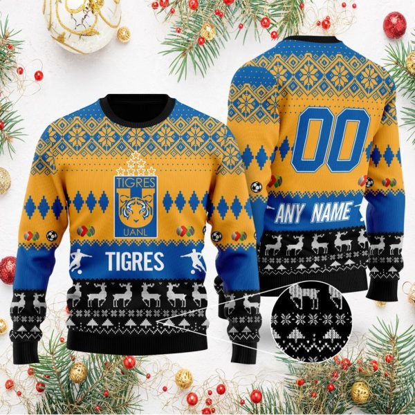 Liga-MX-Tigres-UANL-Personalized-NameNumber-Ugly-Sweater Liga MX Tigres UANL Personalized Name/Number Ugly Sweater