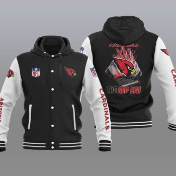 Arizona Cardinals Hooded Button Jacket Varsity Jacket with Hood - Black