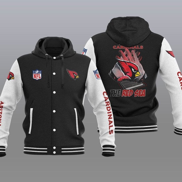 Arizona-Cardinals-Hooded-Button-Jacket-Varsity-Jacket-with-Hood-Black Arizona Cardinals Hooded Button Jacket Varsity Jacket with Hood - Black