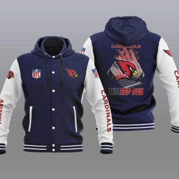 Arizona Cardinals Hooded Button Jacket Varsity Jacket with Hood - Navy