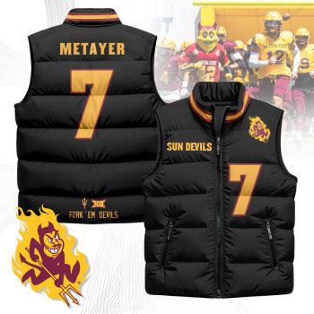 Arizona State Sun Devils Unisex Puffer Vest Sleeveless Down Jacket- Black / Chamon Metayer - 7