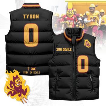 Arizona State Sun Devils Unisex Puffer Vest Sleeveless Down Jacket- Black / Jordyn Tyson - 0