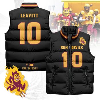Arizona State Sun Devils Unisex Puffer Vest Sleeveless Down Jacket- Black / Sam Leavitt - 10