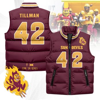 Arizona State Sun Devils Unisex Puffer Vest Sleeveless Down Jacket- Maroon / Pat Tillman - 42