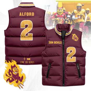 Arizona State Sun Devils Unisex Puffer Vest Sleeveless Down Jacket- Maroon / Xavion Alford - 2