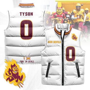 Arizona State Sun Devils Unisex Puffer Vest Sleeveless Down Jacket- White / Jordyn Tyson - 0