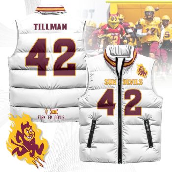 Arizona State Sun Devils Unisex Puffer Vest Sleeveless Down Jacket- White / Pat Tillman - 42