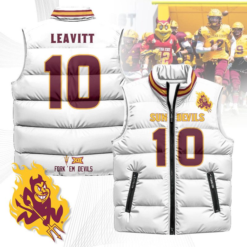 Arizona-State-Sun-Devils-Unisex-Puffer-Vest-Sleeveless-Down-Jacket-White-Sam-Leavitt-10 Arizona State Sun Devils Unisex Puffer Vest Sleeveless Down Jacket- White / Sam Leavitt - 10
