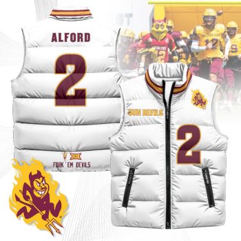 Arizona State Sun Devils Unisex Puffer Vest Sleeveless Down Jacket- White / Xavion Alford - 2