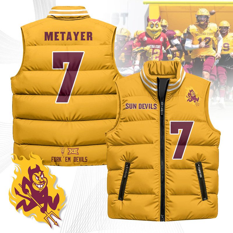 Arizona-State-Sun-Devils-Unisex-Puffer-Vest-Sleeveless-Down-Jacket-Yellow-Chamon-Metayer-7 Arizona State Sun Devils Unisex Puffer Vest Sleeveless Down Jacket- Yellow / Chamon Metayer - 7