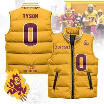 Arizona State Sun Devils Unisex Puffer Vest Sleeveless Down Jacket- Yellow / Jordyn Tyson - 0