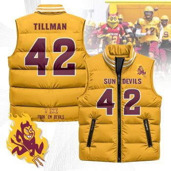 Arizona State Sun Devils Unisex Puffer Vest Sleeveless Down Jacket- Yellow / Pat Tillman - 42