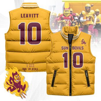 Arizona State Sun Devils Unisex Puffer Vest Sleeveless Down Jacket- Yellow / Sam Leavitt - 10