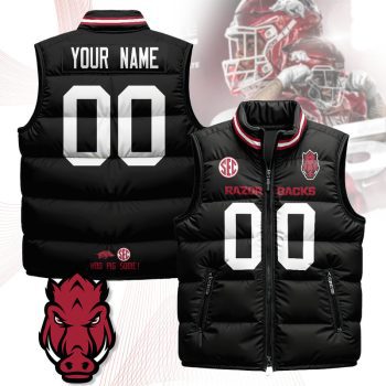 Arkansas Razorbacks Unisex Custom Puffer Vest Sleeveless Down Jacket- Black