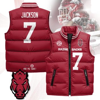Arkansas Razorbacks Unisex Puffer Vest Sleeveless Down Jacket- Cardinal / KJ Jackson - 7