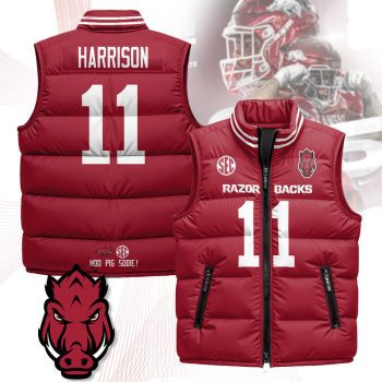 Arkansas Razorbacks Unisex Puffer Vest Sleeveless Down Jacket- Cardinal / Monte Harrison - 11
