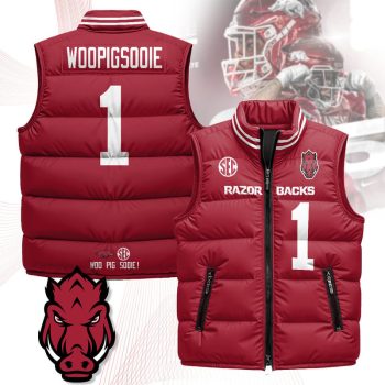 Arkansas Razorbacks Unisex Puffer Vest Sleeveless Down Jacket- Cardinal / WooPigSooie - 1