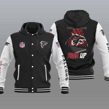Atlanta Falcons Hooded Button Jacket Varsity Jacket with Hood - Black