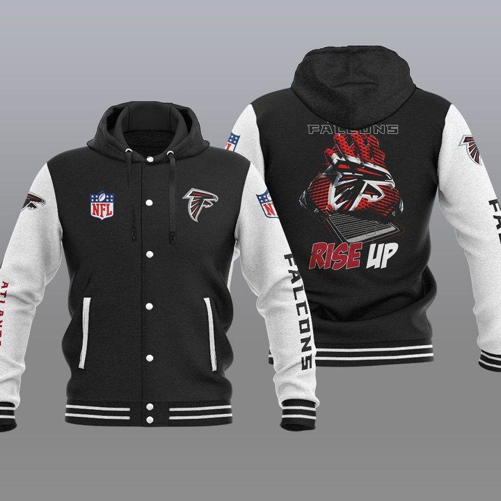 Atlanta-Falcons-Hooded-Button-Jacket-Varsity-Jacket-with-Hood-Black Atlanta Falcons Hooded Button Jacket Varsity Jacket with Hood - Black