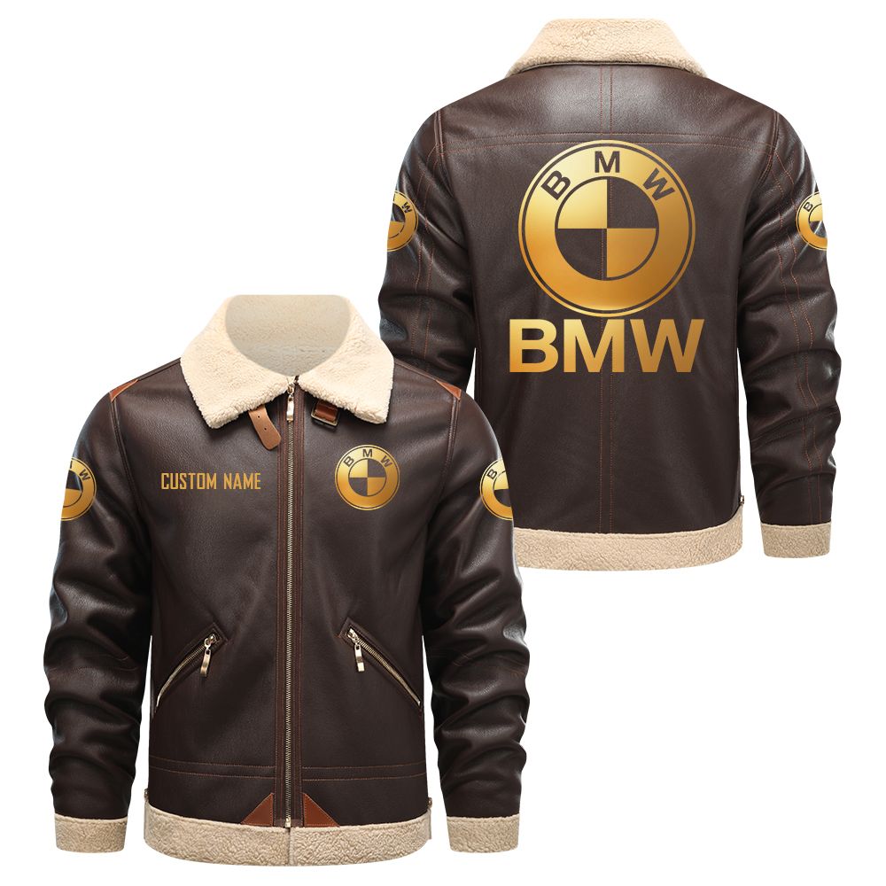 BMW-Golden-Logo-Sherpa-Lined-PU-Pilot-Leather-Jacket-Customize-Name-1