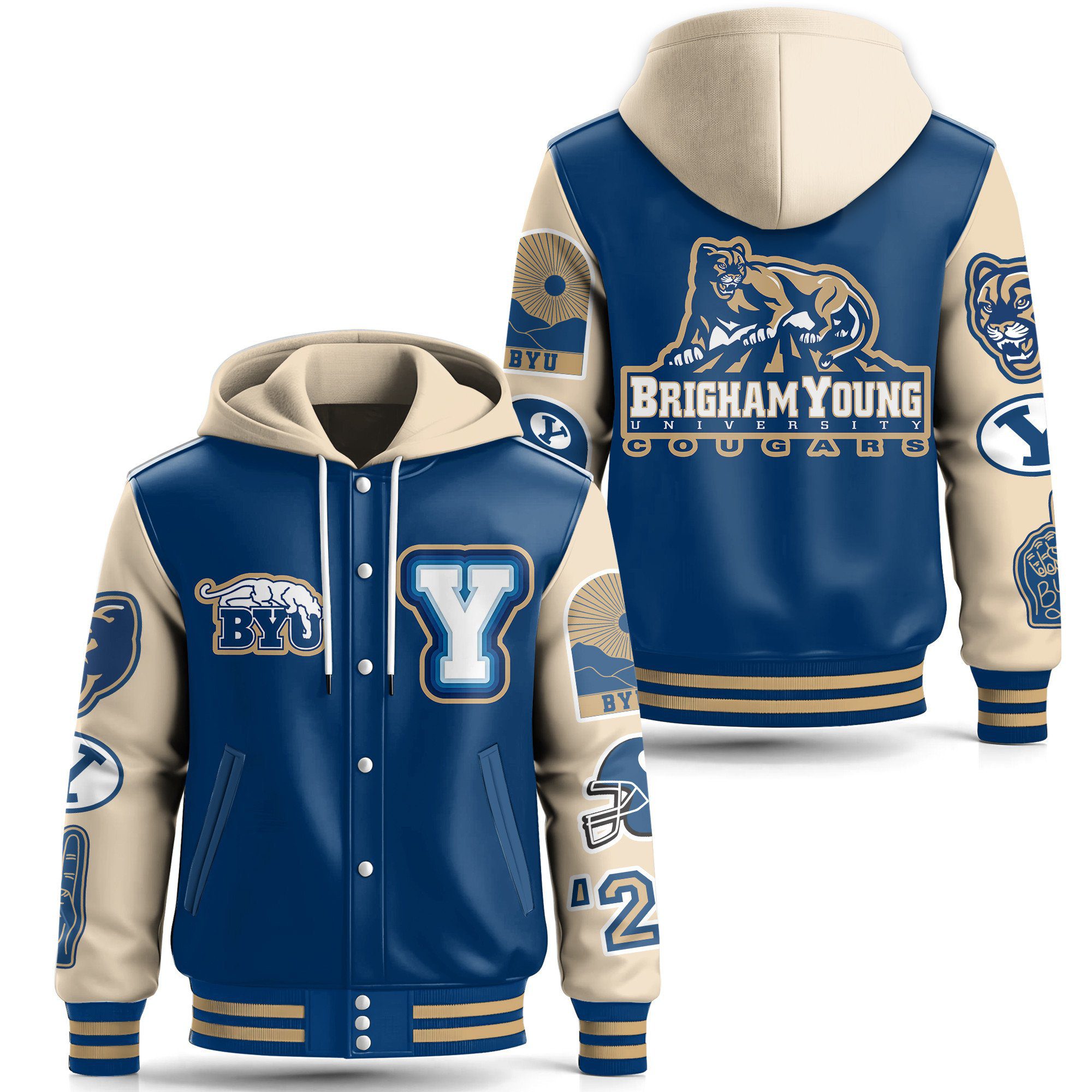 BYU-Cougars-NCAA-Hooded-Baseball-Jacket-Varsity-Jacket-CHB1017 BYU Cougars NCAA Hooded Baseball Jacket Varsity Jacket CHB1017