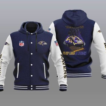 Baltimore Ravens Hooded Button Jacket Varsity Jacket with Hood - Navy