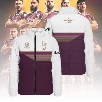 Brisbane Broncos 2025 Premiership 3D Stand Collar Puffer Jacket