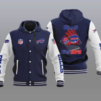 Buffalo Bills Hooded Button Jacket Varsity Jacket with Hood - Navy