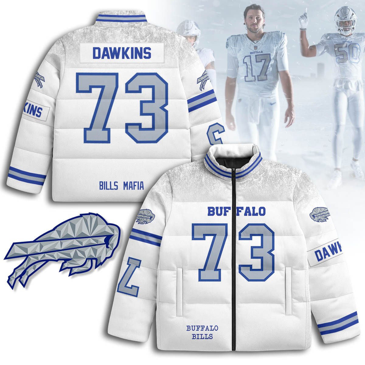 Buffalo-Bills-Rivalry-Series-Stand-Collar-Puffer-Jacket-Dion-Dawkins-73 Buffalo Bills Rivalry Series Stand Collar Puffer Jacket - Dion Dawkins - 73