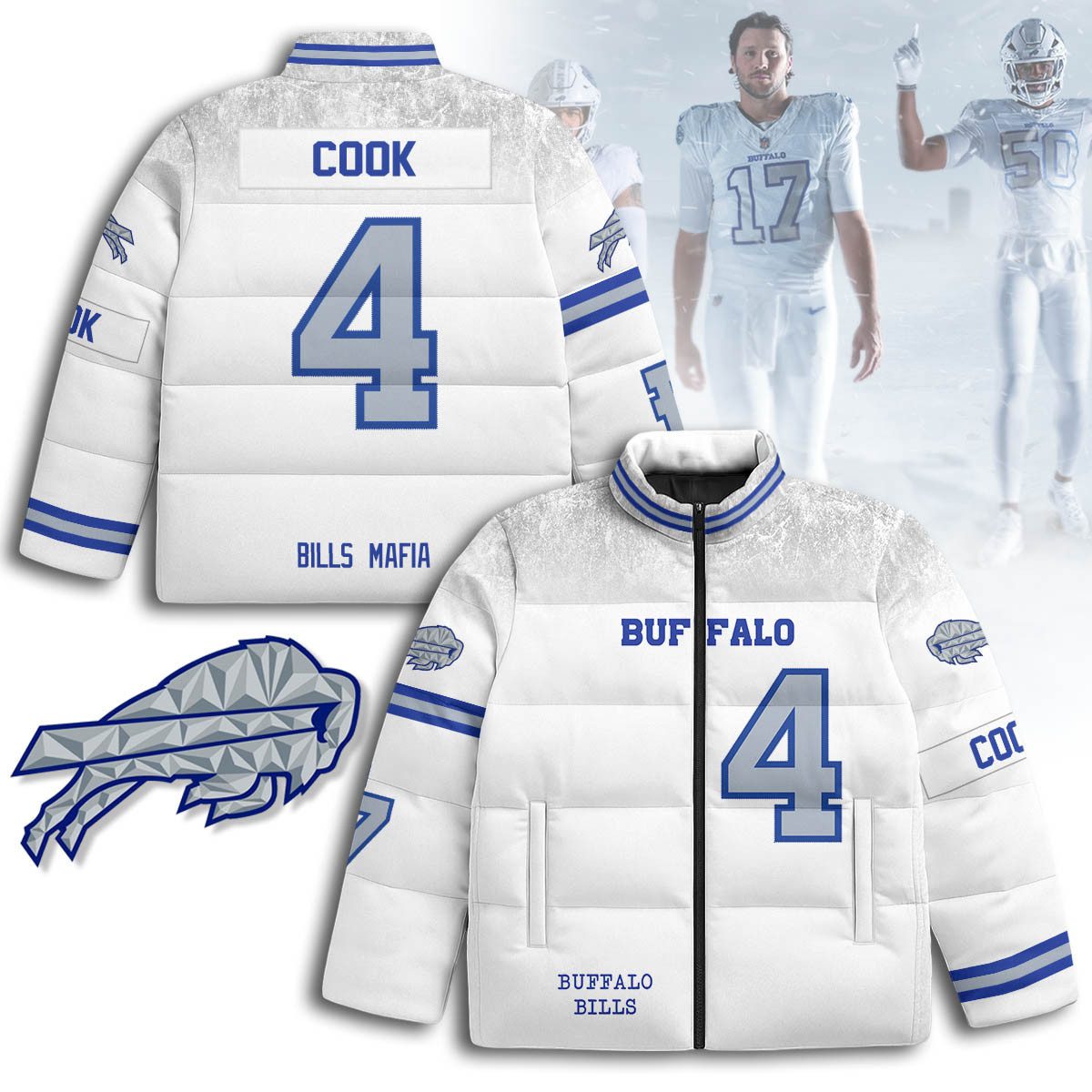 Buffalo-Bills-Rivalry-Series-Stand-Collar-Puffer-Jacket-James-Cook-4 Buffalo Bills Rivalry Series Stand Collar Puffer Jacket - James Cook - 4