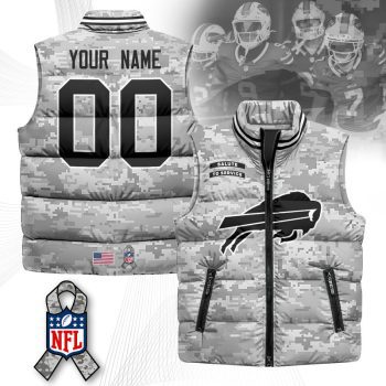 Buffalo Bills Salute To Service Custom Puffer Vest Sleeveless Down Jacket- Arctic Camo
