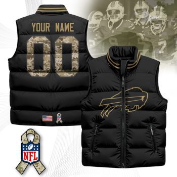 Buffalo Bills Salute To Service Custom Puffer Vest Sleeveless Down Jacket- Black
