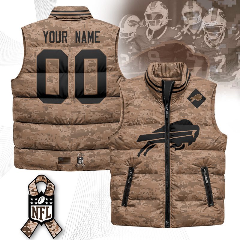 Buffalo-Bills-Salute-To-Service-Custom-Puffer-Vest-Sleeveless-Down-Jacket-Brown Buffalo Bills Salute To Service Custom Puffer Vest Sleeveless Down Jacket- Brown